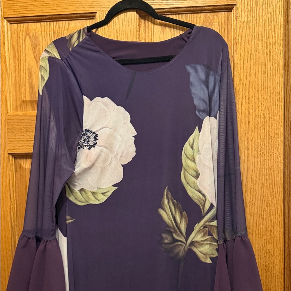 Elegant Long Sleeve Floral Dress in Deep Purple